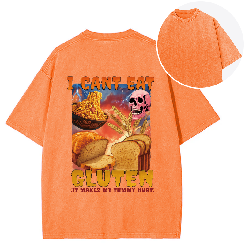 Tokyocanvas I Can't Eat Gluten Funny Meme Back Washed T-Shirt