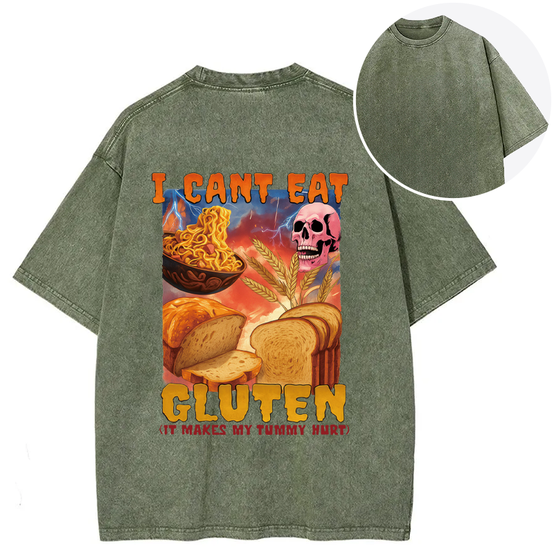 Tokyocanvas I Can't Eat Gluten Funny Meme Back Washed T-Shirt