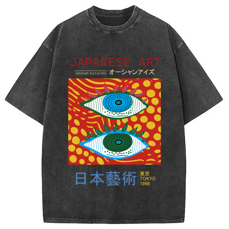 Tokyocanvas Japanese Art Ocean Eyes Washed T-Shirt