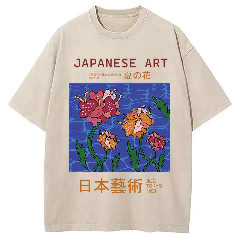Tokyocanvas Japanese Art Summer Flower Washed T-Shirt