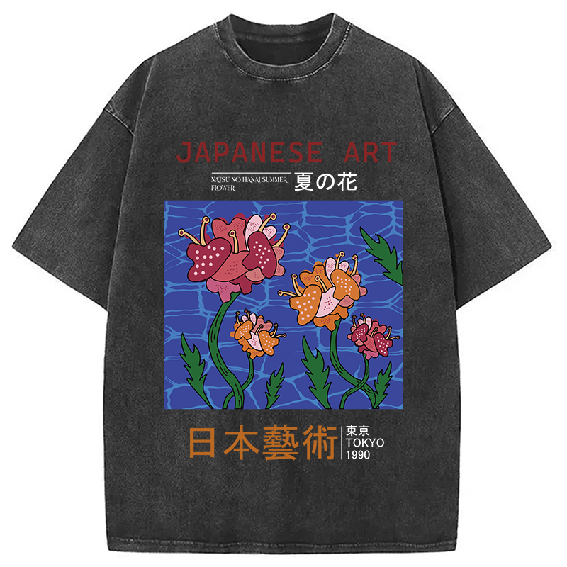 Tokyocanvas Japanese Art Summer Flower Washed T-Shirt