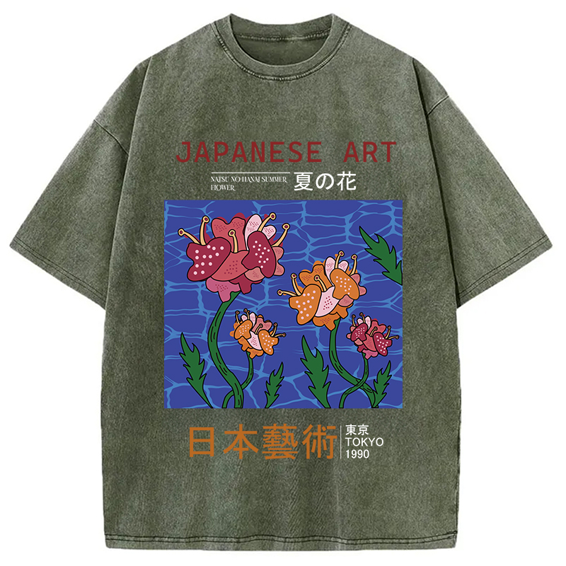 Tokyocanvas Japanese Art Summer Flower Washed T-Shirt