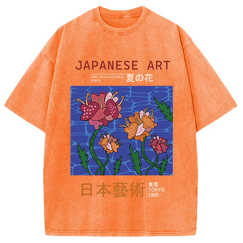 Tokyocanvas Japanese Art Summer Flower Washed T-Shirt