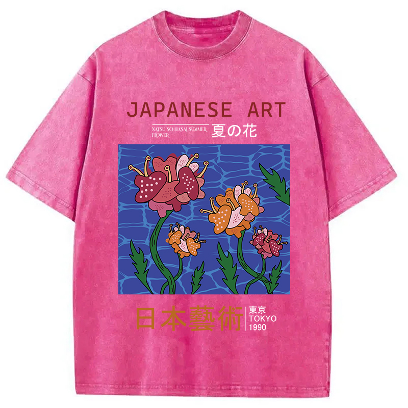 Tokyocanvas Japanese Art Summer Flower Washed T-Shirt