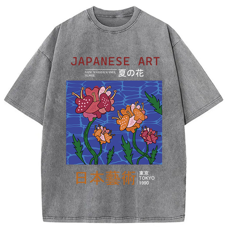 Tokyocanvas Japanese Art Summer Flower Washed T-Shirt
