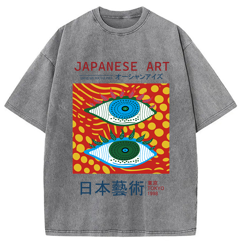Tokyocanvas Japanese Art Ocean Eyes Washed T-Shirt