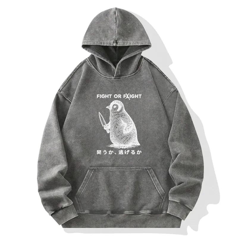 Tokyocanvas Funny Fight Or Flight Washed Hoodie