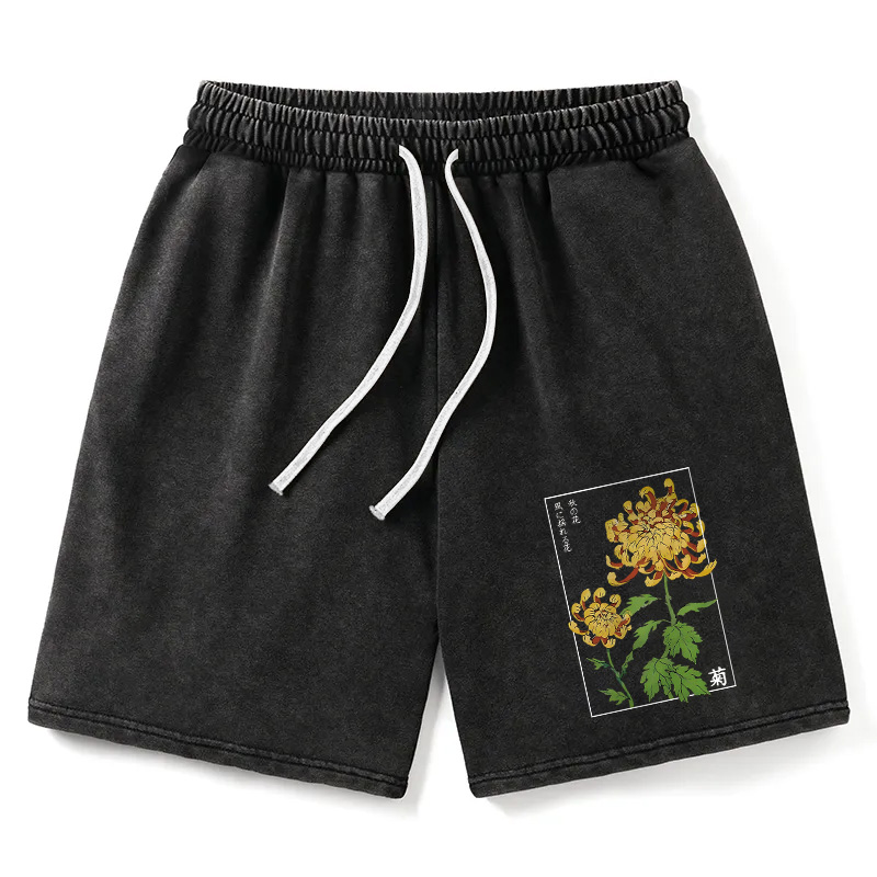 Tokyocanvas Retro Chrysanthemum Washed Short