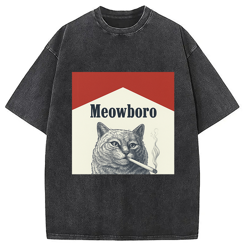 Tokyocanvas Marlboro Cat Smoking Meme Washed T-Shirt