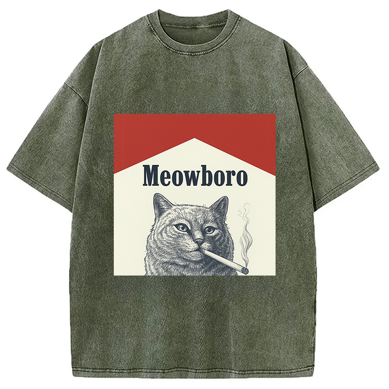 Tokyocanvas Marlboro Cat Smoking Meme Washed T-Shirt