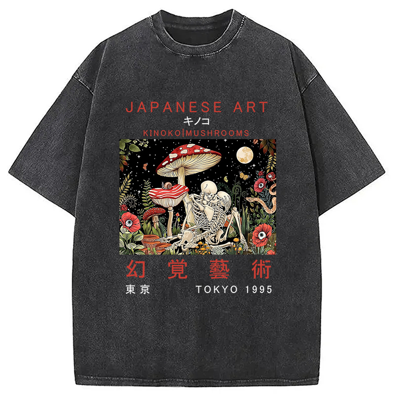 Tokyocanvas Skull Magic Mushrooms Washed T-Shirt