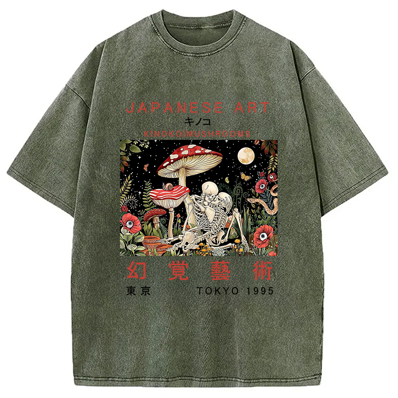 Tokyocanvas Skull Magic Mushrooms Washed T-Shirt