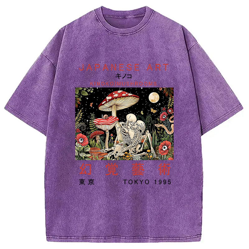 Tokyocanvas Skull Magic Mushrooms Washed T-Shirt