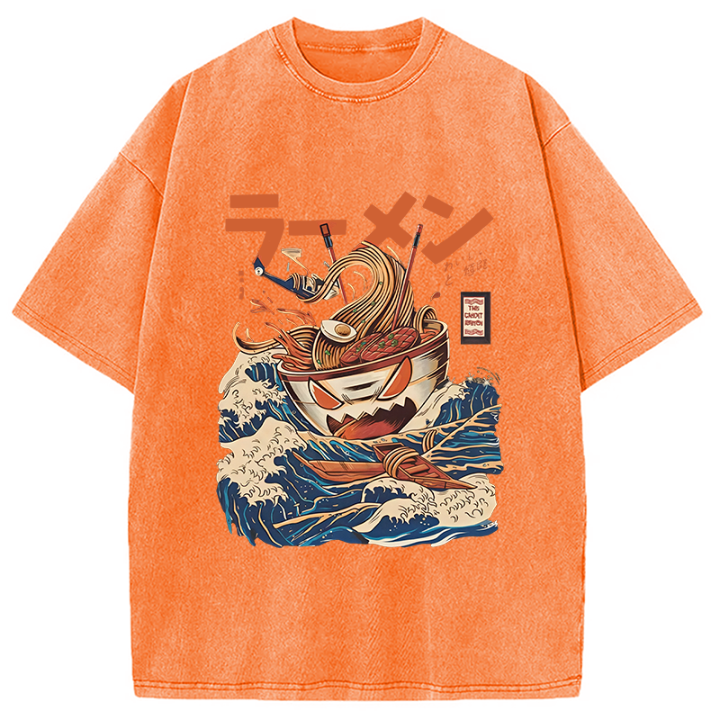 Tokyocanvas The Great Wave Ramen Yokai Washed T-Shirt