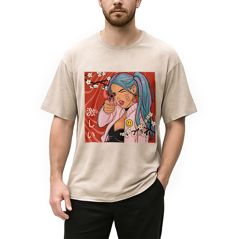 Tokyocanvas Cherry Blossoms in Error 404 Anime Girl Washed T-Shirt