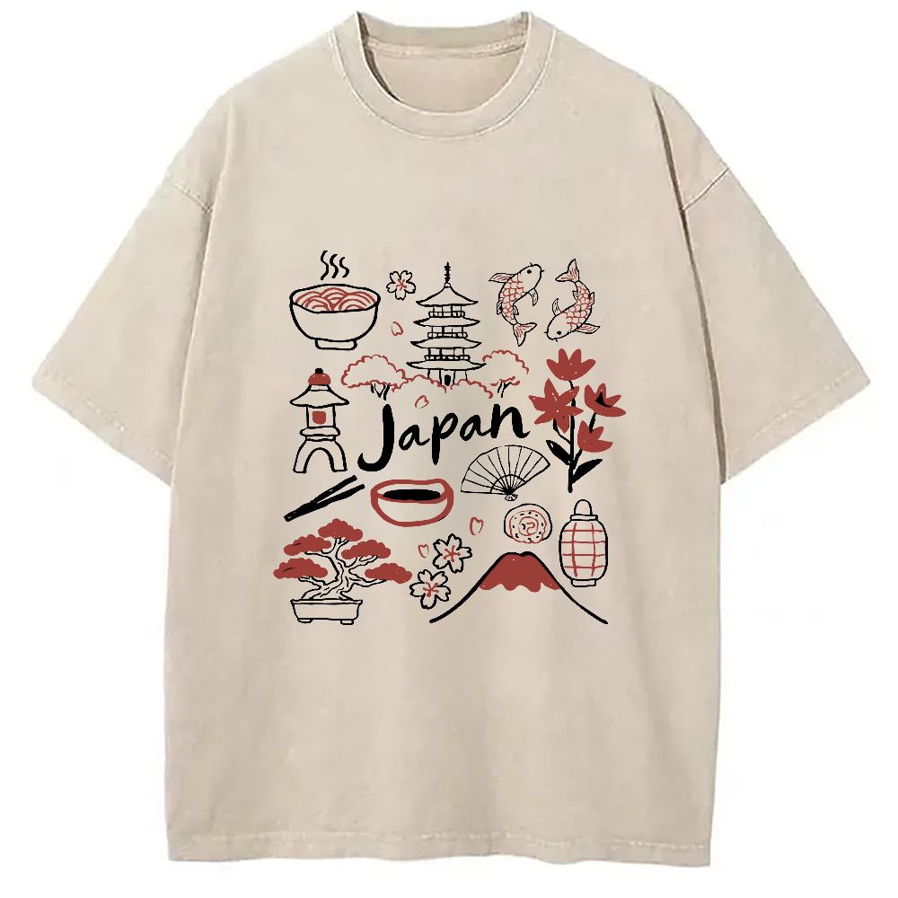 Tokyocanvas Japanese Cultural Elements Vintage Washed T-Shirt