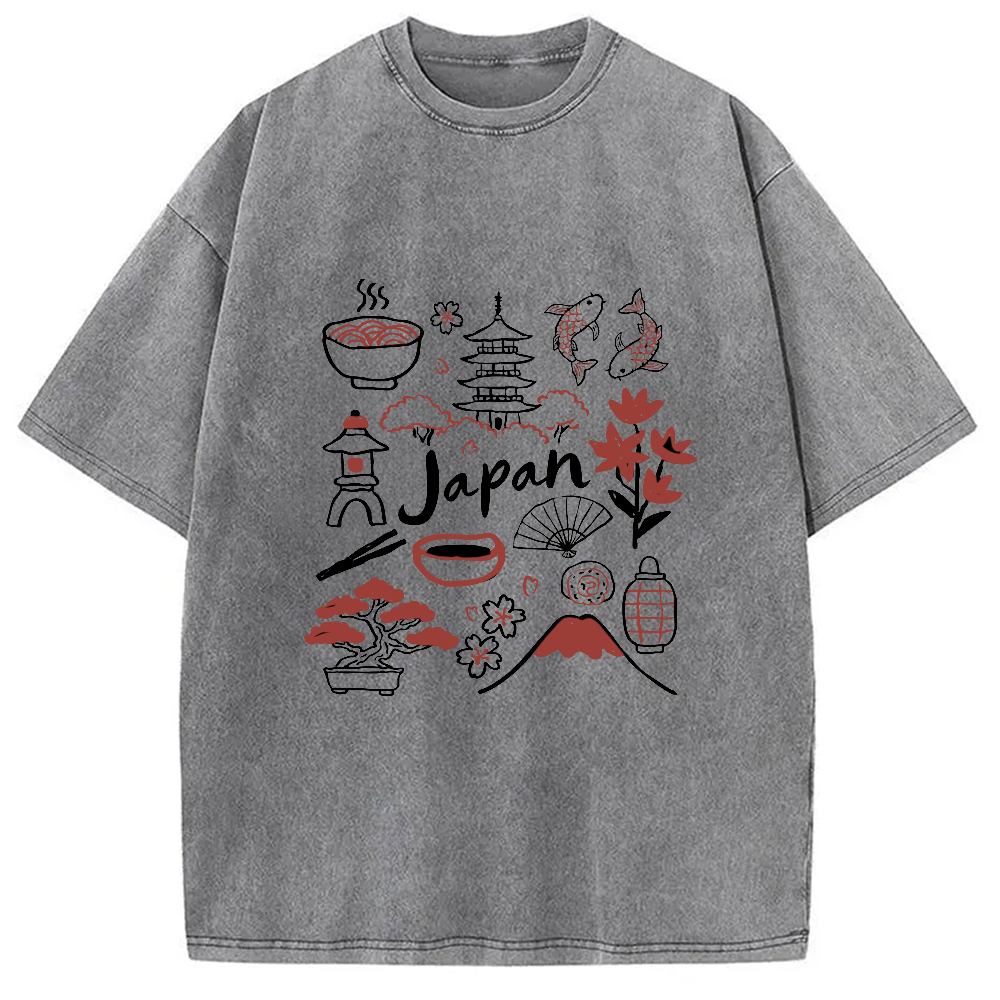 Tokyocanvas Japanese Cultural Elements Vintage Washed T-Shirt