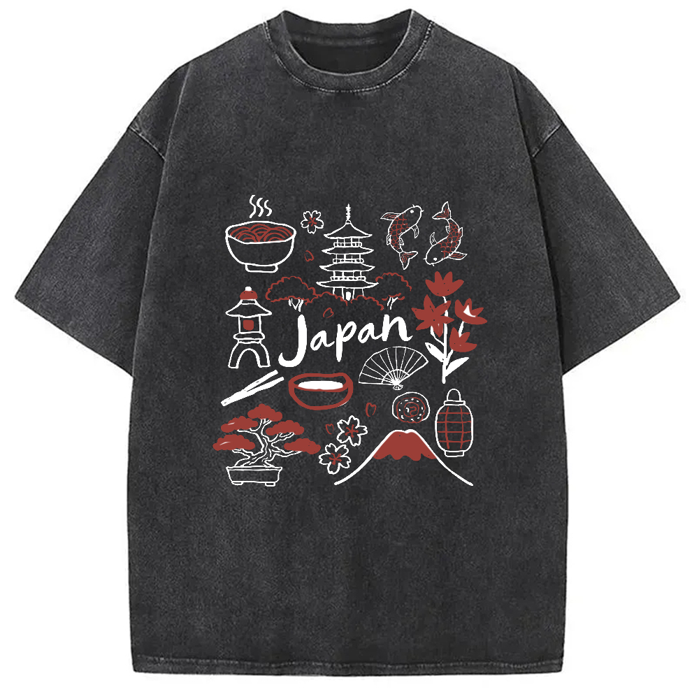 Tokyocanvas Japanese Cultural Elements Vintage Washed T-Shirt