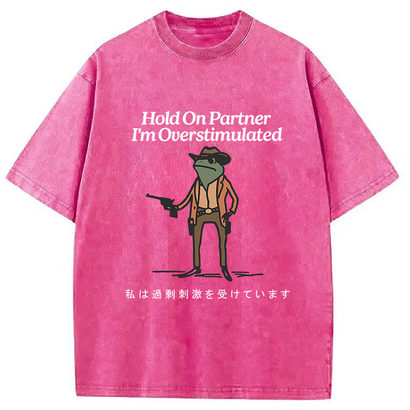 Tokyocanvas Hold On Partner I'm Overstimulated Washed T-Shirt