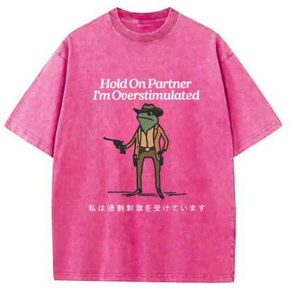 Tokyocanvas Hold On Partner I'm Overstimulated Washed T-Shirt