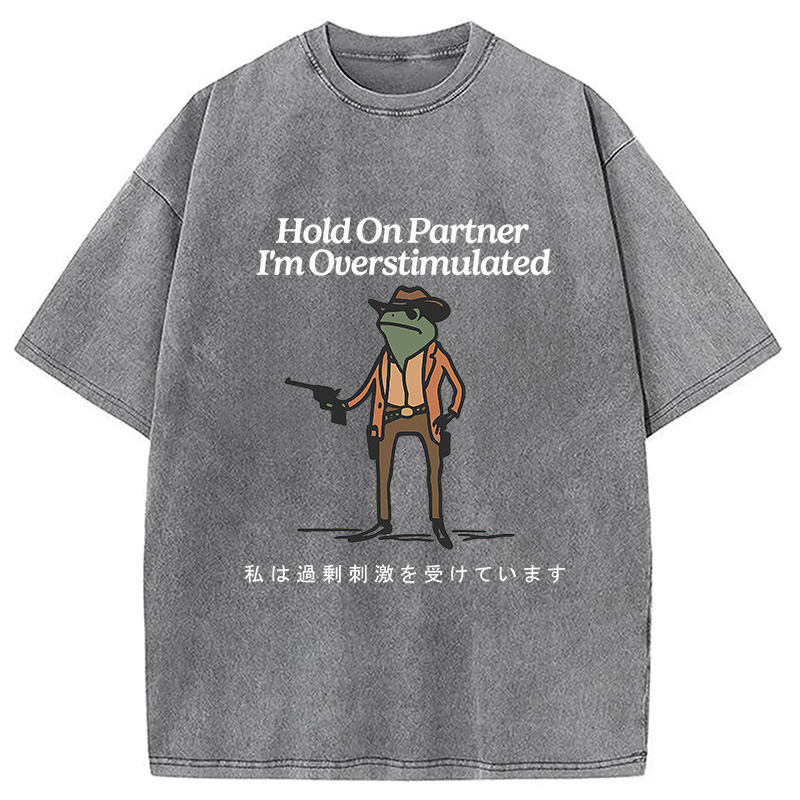 Tokyocanvas Hold On Partner I'm Overstimulated Washed T-Shirt