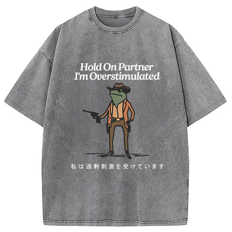 Tokyocanvas Hold On Partner I'm Overstimulated Washed T-Shirt