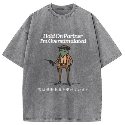 Tokyocanvas Hold On Partner I'm Overstimulated Washed T-Shirt