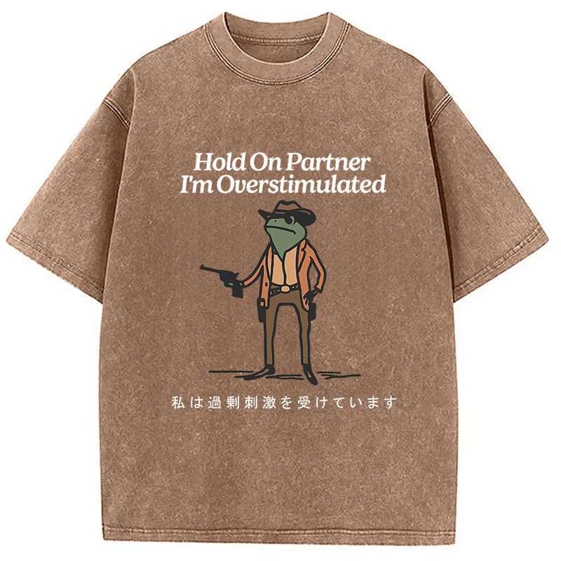 Tokyocanvas Hold On Partner I'm Overstimulated Washed T-Shirt