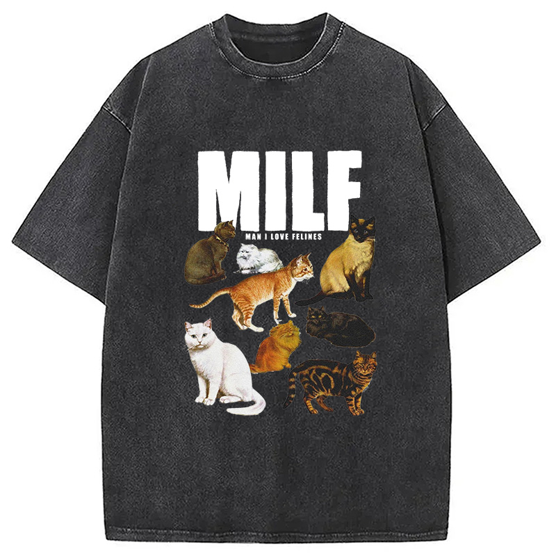 Tokyocanvas Man I Love Felines Cute Cat Washed T-Shirt