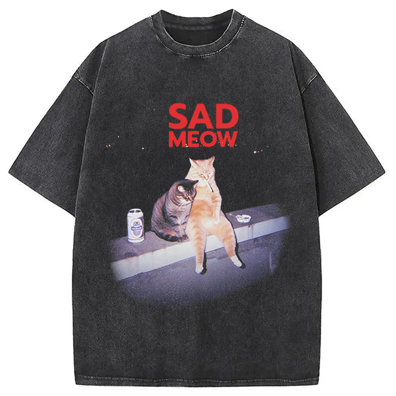 Tokyocanvas Sad Meow Smoking Cat Washed T-Shirt