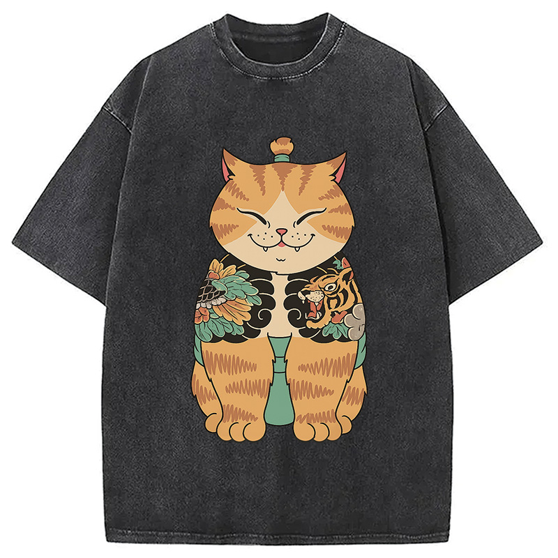 Tokyocanvas Cat Sumo Washed T-Shirt