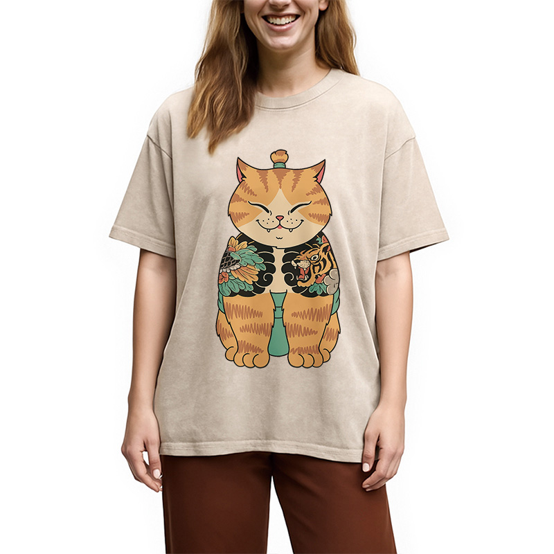 Tokyocanvas Cat Sumo Washed T-Shirt