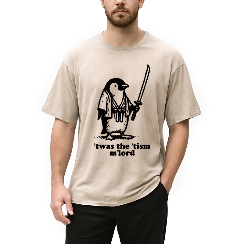 Tokyocanvas Focused Penguin Samurai Washed T-Shirt