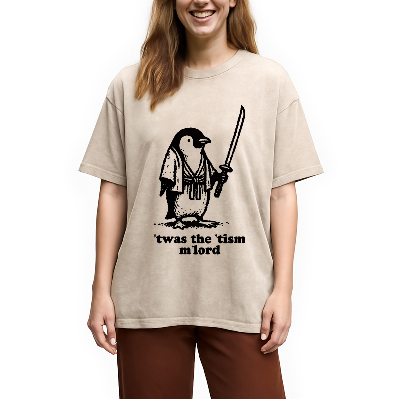 Tokyocanvas Focused Penguin Samurai Washed T-Shirt