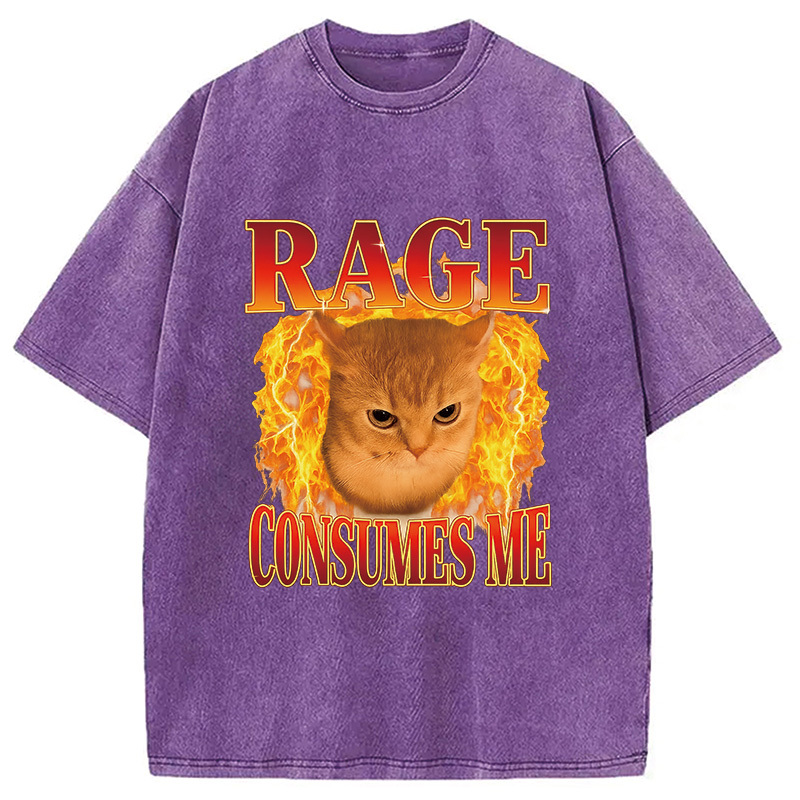 Tokyocanvas Rage Consumes Me Edgy Funny Cat Meme Washed T-Shirt