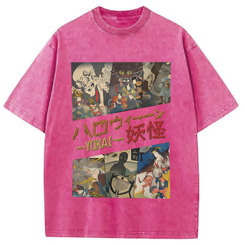 Tokyocanvas Vintage Japanese Yokai Halloween Washed T-Shirt