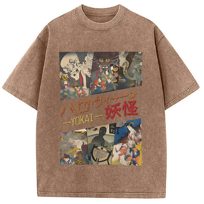 Tokyocanvas Vintage Japanese Yokai Halloween Washed T-Shirt