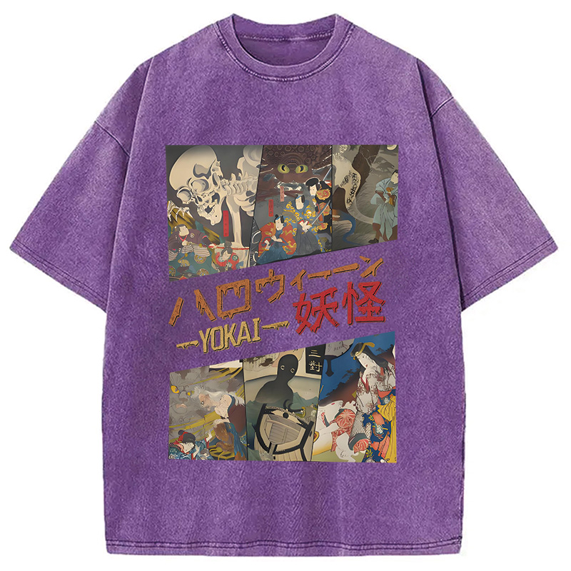 Tokyocanvas Vintage Japanese Yokai Halloween Washed T-Shirt