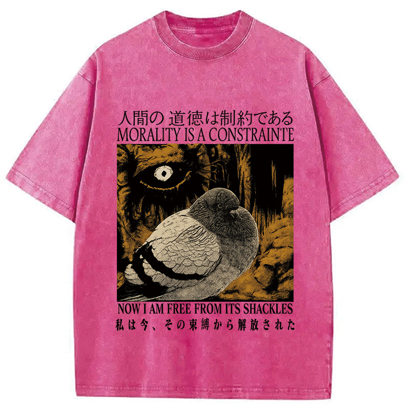 Tokyocanvas Morality is a Constraint Funny Pigeon Washed T-Shirt