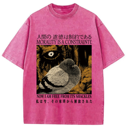 Tokyocanvas Morality is a Constraint Funny Pigeon Washed T-Shirt