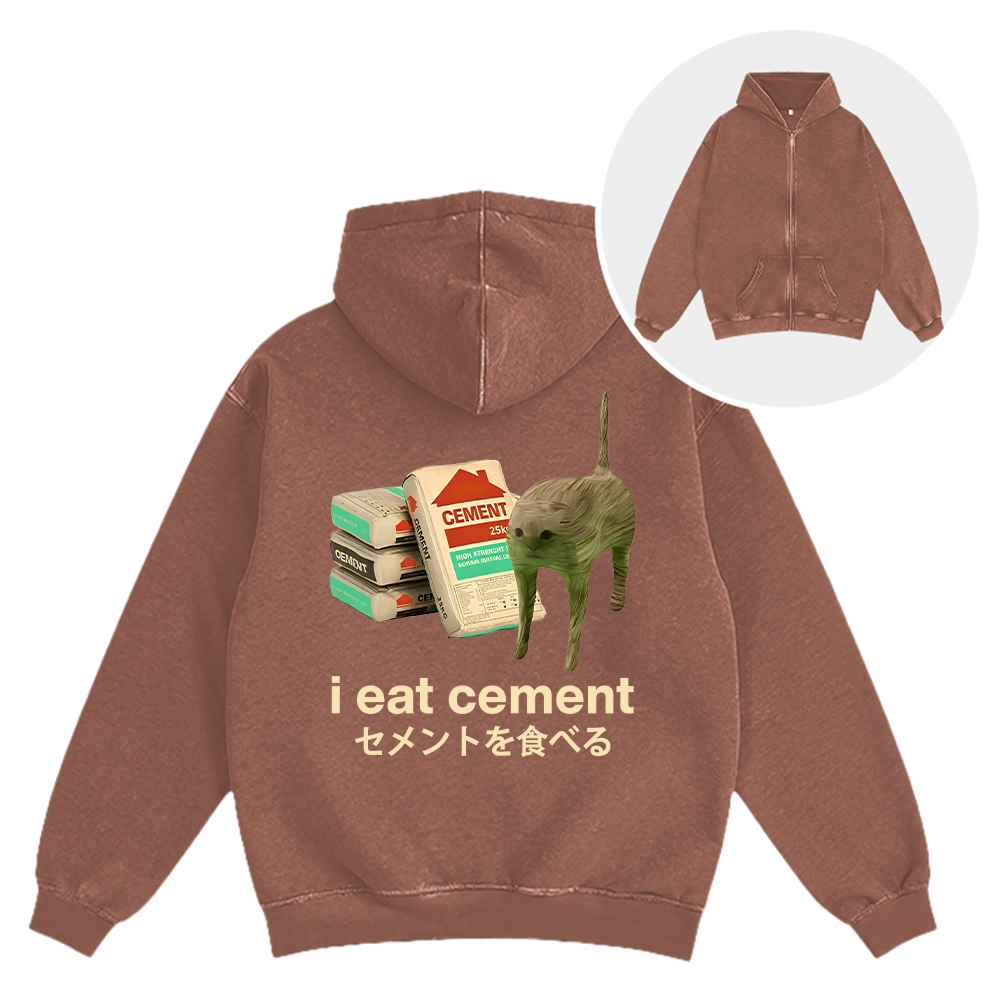 Tokyocanvas I Eat Cement Washed Zip Hoodie