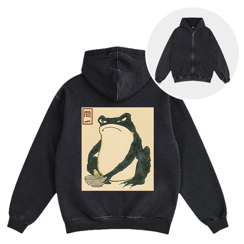 Tokyocanvas Matsumoto Hoji Japanese Frog Washed Zip Hoodie