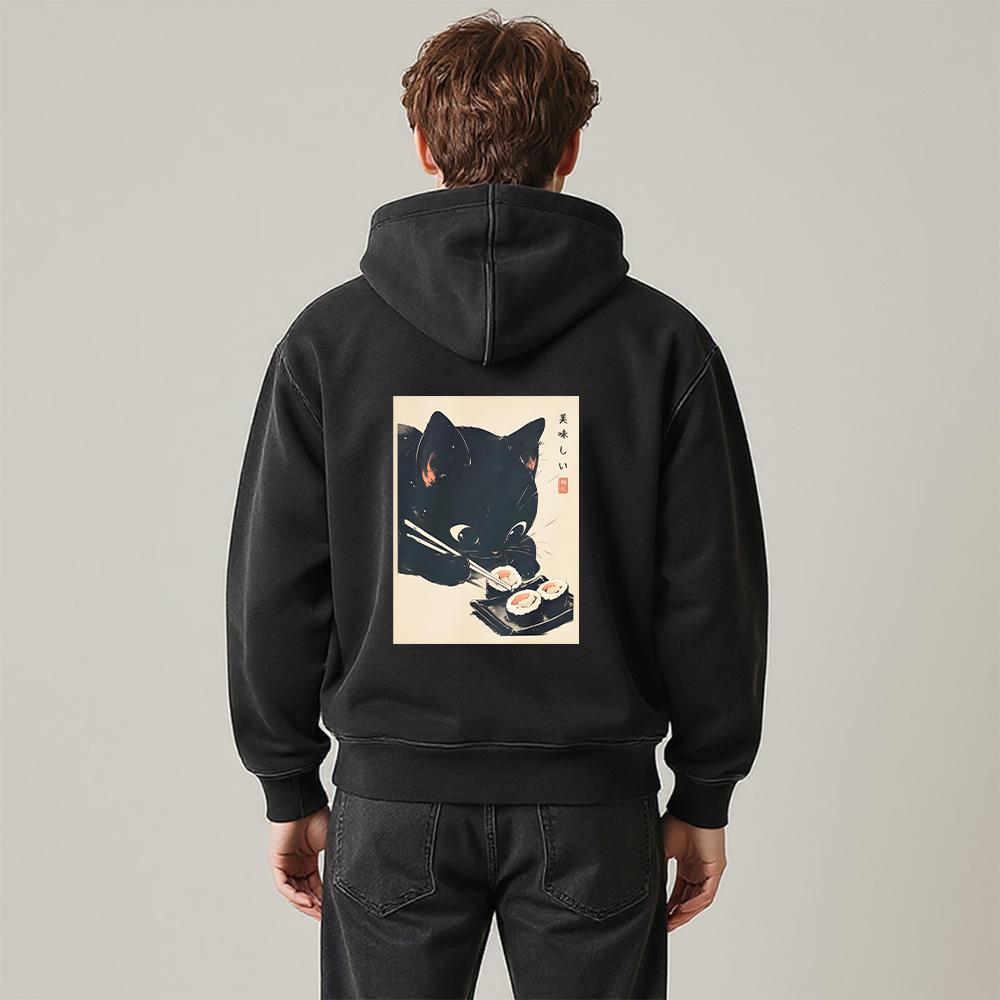 Tokyocanvas Sushi Black Cat Washed Zip Hoodie