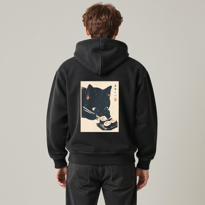 Tokyocanvas Sushi Black Cat Washed Zip Hoodie
