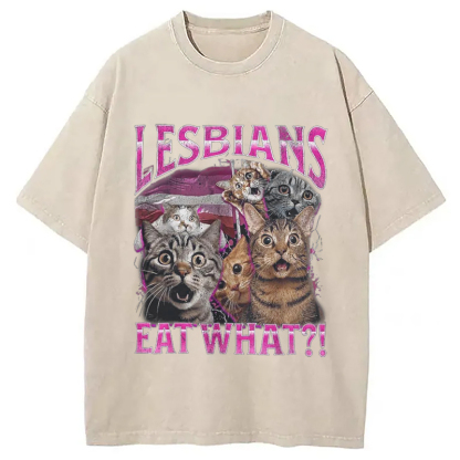 Tokyocanvas Lesbians Eat What?! Funny Washed T-Shirt