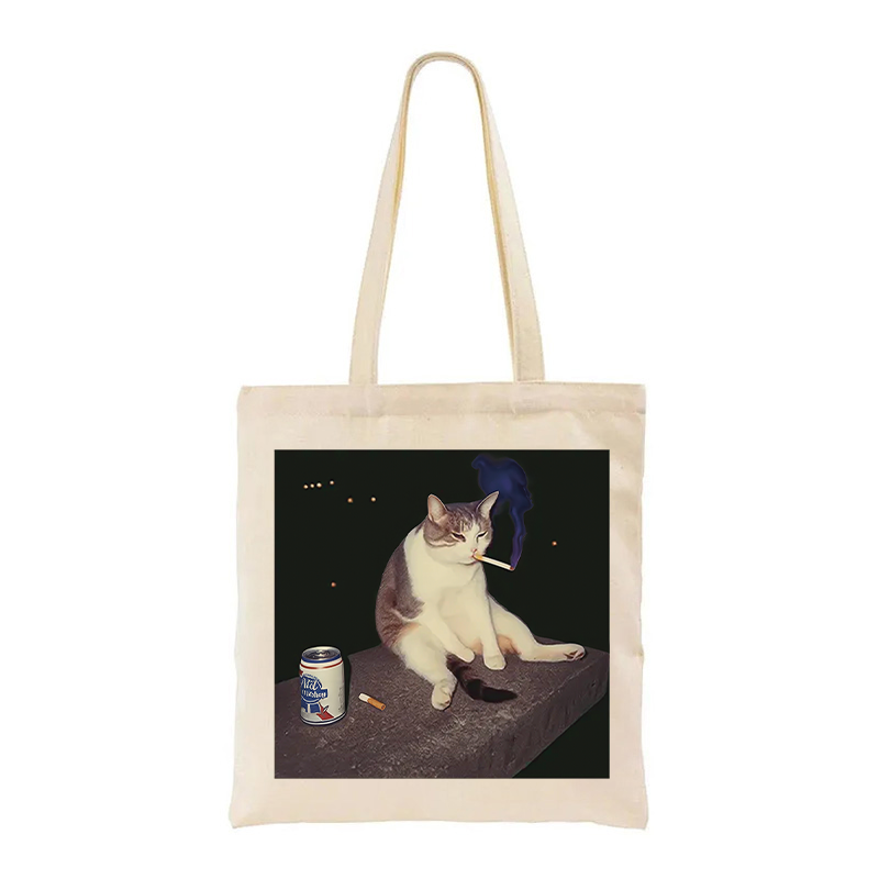 Tokyocanvas Cigarette Kitten Funny Smoking Cat Meme Tote Bag