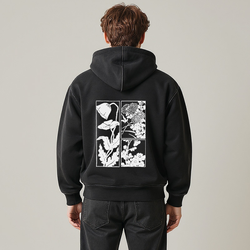 Tokyocanvas Woodcut Flowers Washed Zip Hoodie