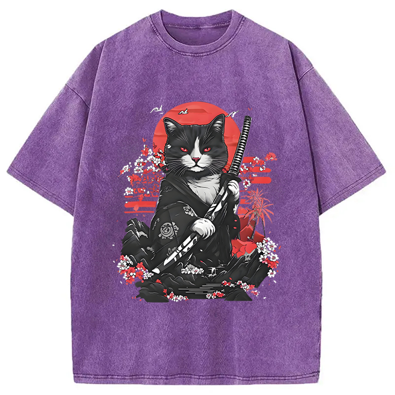 Tokyocanvas Samurai Cat Washed T-Shirt