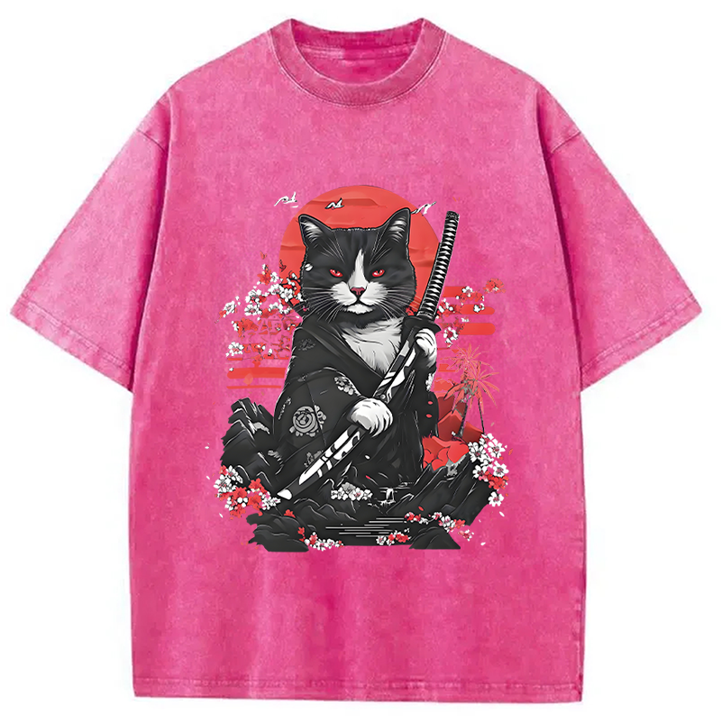 Tokyocanvas Samurai Cat Washed T-Shirt