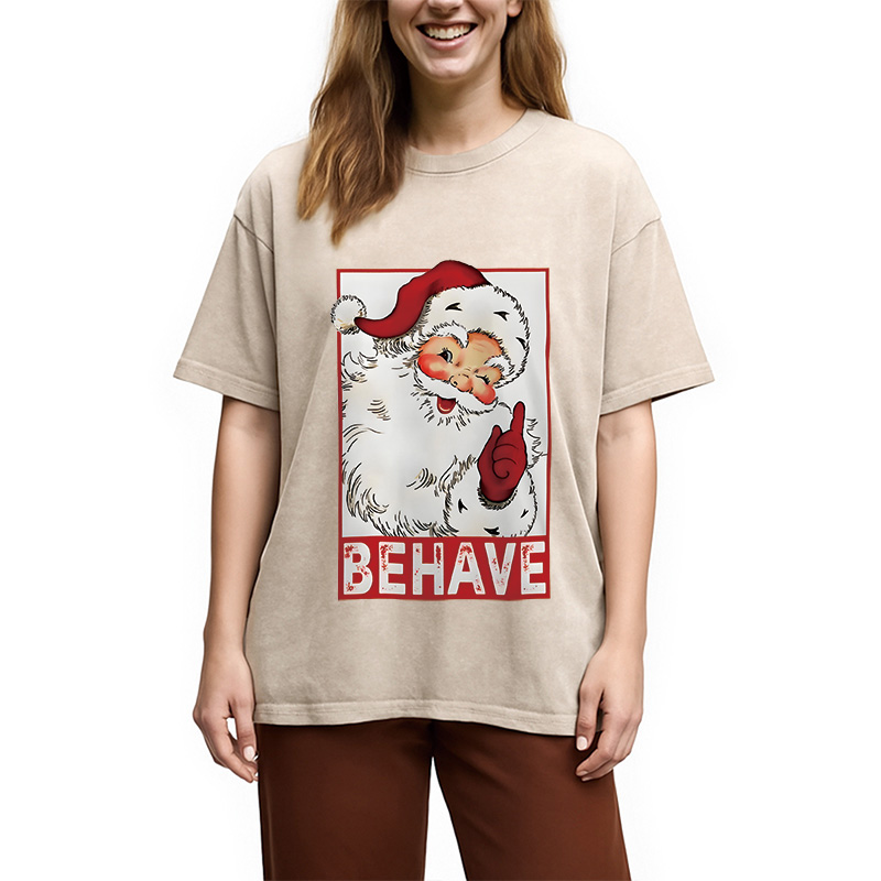 Tokyocanvas Christmas Santa Behave Funny Washed T-Shirt